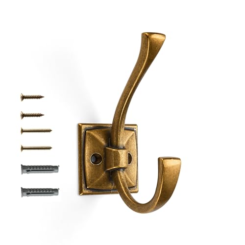 Vintage Wall Hooks,5 Pack Coat Hooks Hardware Towel Hooks for Hanging Coats Antique Brass Robe Hooks Wall Mounted with Screws for Key, Towel, Bags, Cup. - color: Antique Brass