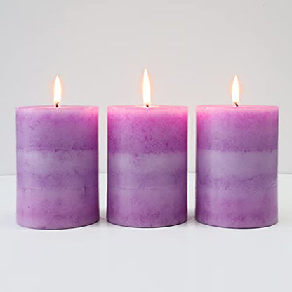 CRYSTAL CLUB Lavender Scented Pillar Candles, Purple Aromatherapy Candles | Clean Burning and Dripless Candle Lights, Tall 3X4 Inch Lavender Fragrance Candles for Home Décor - size: 3"X4", style: Lavender