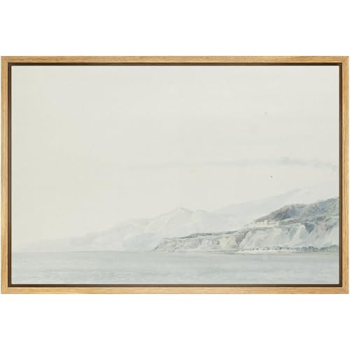 SIGNFORD Framed Canvas Print Wall Art Set Minimalist Coastal Landscape Watercolor Serene Ocean and Cliff Scene Illustrations Modern Art Landscape for Living Room, Bedroom, Office - 16"x24" Natural - color: B15-2508-m16, size: 24"L x 16"W