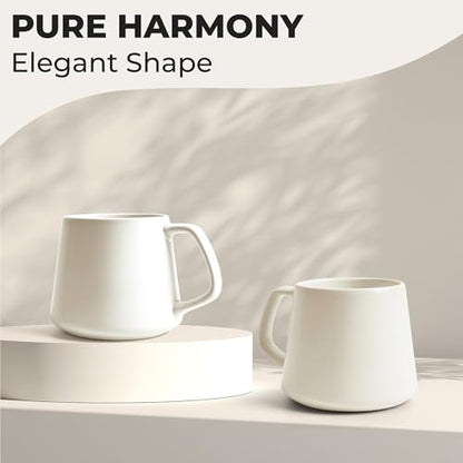 MIAMIO - Coffee Mugs Set of 4, Ceramic (14oz) - Luxe (Cream White) | Large Ceramic Coffee Mugs for Cappuccino, Tea and Espresso, Tea / Coffee Mug 4-Piece Set, Cup Set - dishwasher safe - color: White Series