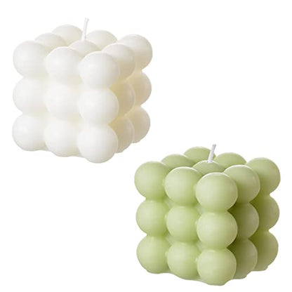 Bubble Candle - Cube Soy Wax Candles, Home Decor Candle, Scented Candle Set 2 Pieces, Home Use and Gifting (White+Green) - color: White+Green