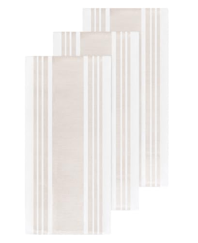 All-Clad Dual-Purpose Kitchen Towels: Highly Absorbent - 100% Cotton, 17"x30" Dish Towels for Cleaning & Drying Dishes & Glassware, 3-Pack, Almond - color: Almond