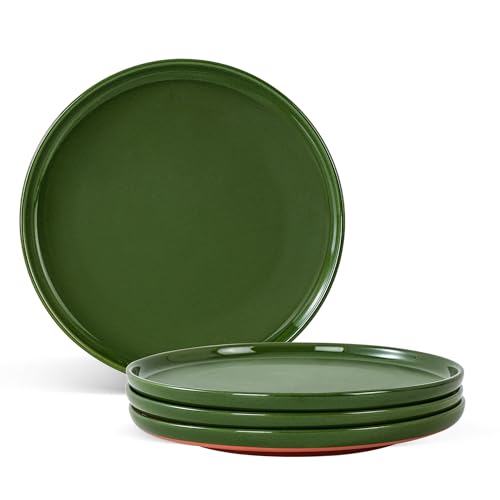Ceramic Dinner Plates, 10.25 Inch, Set for 4, Elegant Green | Flat Dish Design, Microwave & Dishwasher Safe, Perfect for Family and Entertaining, For Steak, Sandwiches, Pizza, Pasta - color: Green, size: Dinner Plates Set (4PCS)