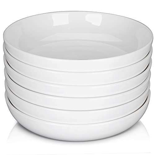 Fashionwu (6 Pack) Pasta Bowls Set Ceramic, Salad Bowls Large Serving Bowl Plates, Soup Bowl, Dishwasher Microwave Safe, Set of 6 (White) - color: White