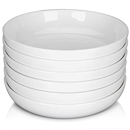 Fashionwu (6 Pack) Pasta Bowls Set Ceramic, Salad Bowls Large Serving Bowl Plates, Soup Bowl, Dishwasher Microwave Safe, Set of 6 (White) - color: White