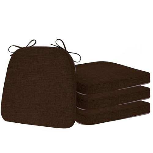 ELFJOY Non-Slip Chair Cushions for Dining Chairs Coffee 16.7"x16" | 4 Pack, with Ties and Washable Cover, U Shape, Breathable Fabric, for Kitchen Dining Office Folding Chairs，Comfortable - color: Coffee