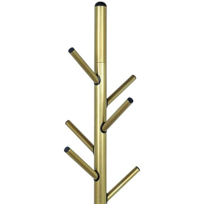 MyGift Freestanding Coat Rack, Modern Brass Tone Metal Hat Organizer Tree and Umbrella Holder Stand with 6 Hanger Hooks for Hanging Clothes Purse Bag Jacket - color: Brass