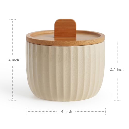 Salt Cellar Keeper with Bamboo Lid, 14oz Big Capacity Ceramic Sugar Bowls Pepper Box, Crackle Glaze Seasoning Container Condiment Pot for Kitchen, (Cream Color), 4″×4″ - color: Cream