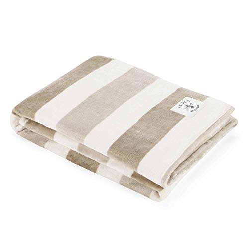 Nautica - Throw Blanket, Super Soft & Cozy Fleece Bedding, Dorm Room Essential & Stylish Home Decor (Awning Stripe Beige, Throw) - color: Awning Stripe Beige/White, size: 50" x 60" (Single Pack)