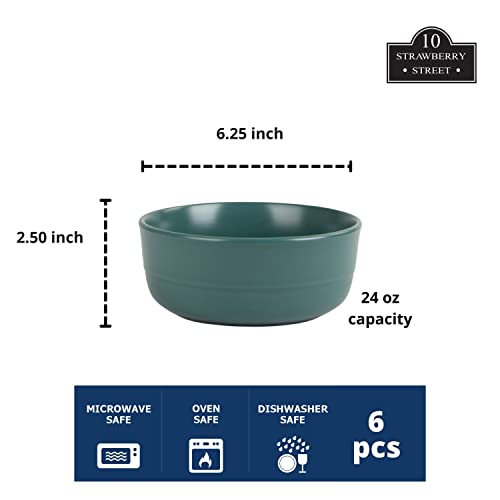 Double Line 6.25"/24 oz Cereal Bowl, Set of 6, Emerald Green - color: Emerald Green, size: Cereal Bowl