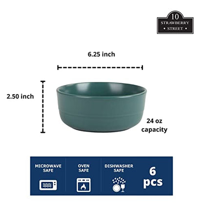 Double Line 6.25"/24 oz Cereal Bowl, Set of 6, Emerald Green - color: Emerald Green, size: Cereal Bowl