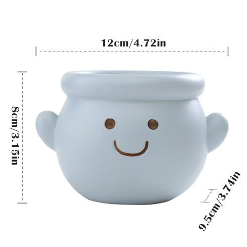 Cute Face Planter Pot, Small Resin Head Planters for Indoor Plants, Funny Smiling Face Flower Pot Succulent Planter with Drainage Hole, Gift IdeaI for Birthday Christmas (Blue) - color: Blue