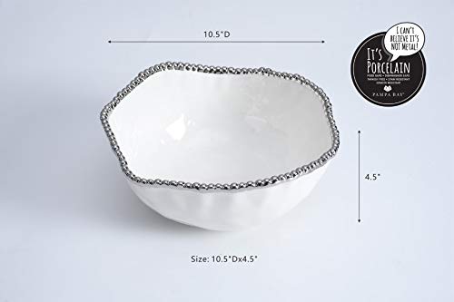 Pampa Bay Salerno Porcelain Large Salad Bowl - color: Porcelain White and Silver