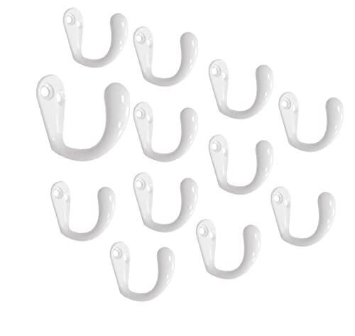 Premium Quality Single Prong Robe Hook Hanger, Zinc Die Cast, White, Made in Taiwan, 12 Pack - color: White, size: 12 Pack
