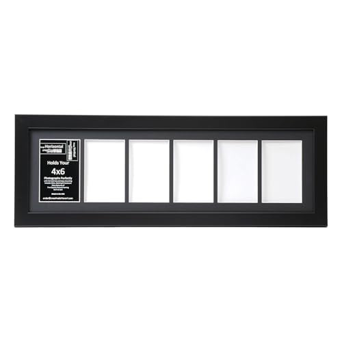 Creative Letter Art 4” x 6” Multiple Opening Picture Frame Collage with 6 holes, Manhattan Black Frame with 8 x 26-inch Black Mat, Full-Strength Glass, Photo Collage for Wall, 6 Openings - color: 6 opening, size: Black w/8" Black Mat