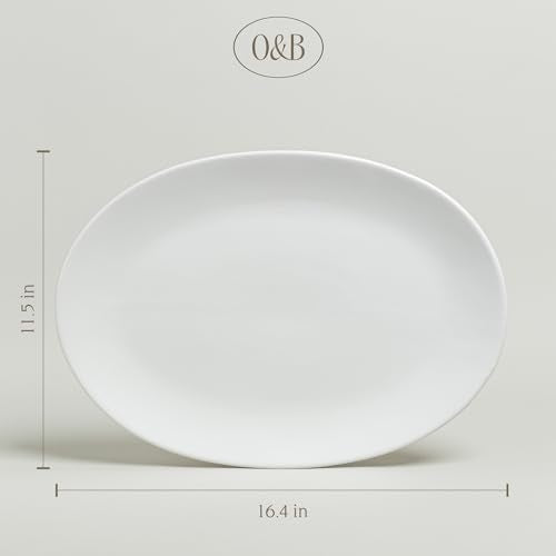 over&back Coupe Stoneware Serving Platter - Elegant 1-Piece Oval Serving Platter to Complete Your Kitchen Set - 16.4" x 11.5" - Semi-Matte White - color: White, size: Oval Platter