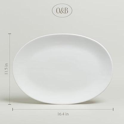over&back Coupe Stoneware Serving Platter - Elegant 1-Piece Oval Serving Platter to Complete Your Kitchen Set - 16.4" x 11.5" - Semi-Matte White - color: White, size: Oval Platter