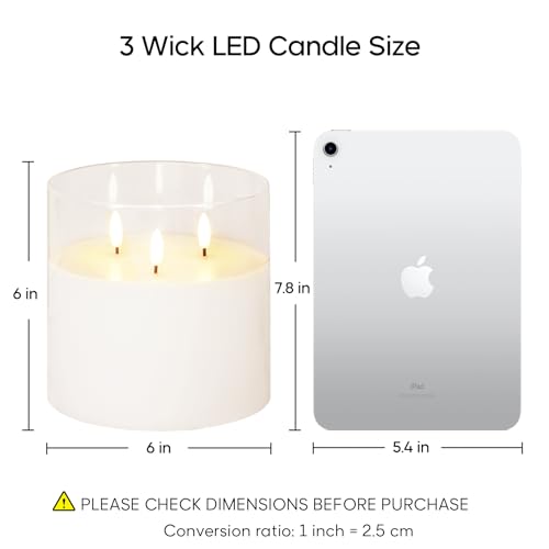 Large 3 Wick Clear Glass Flameless Pillar Candle with Remote | 6x6 inch LED Candle Flickering, Triple Wick, 2 AA Battery Powered, Accent Home Decor Gift - color: Clear