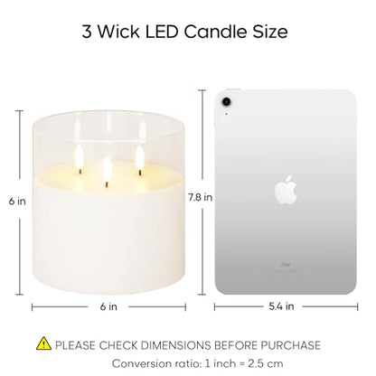 Large 3 Wick Clear Glass Flameless Pillar Candle with Remote | 6x6 inch LED Candle Flickering, Triple Wick, 2 AA Battery Powered, Accent Home Decor Gift - color: Clear