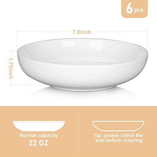 Fashionwu (6 Pack) Pasta Bowls Set Ceramic, Salad Bowls Large Serving Bowl Plates, Soup Bowl, Dishwasher Microwave Safe, Set of 6 (White) - color: White