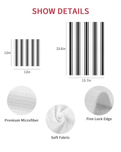 Black Striped Hand Towels Set, Waffle Weave Kitchen Towels 2 Pieces, Farmhouse Aesthetic Modern Stripes Microfiber Hair Face Bath Tea Towel Absorbent Quick Drying Cleaning Dish Cloths, 15.7"x23.6" - color: Black, White, Charcoal, size: 2PCS,15.7"x23.6"