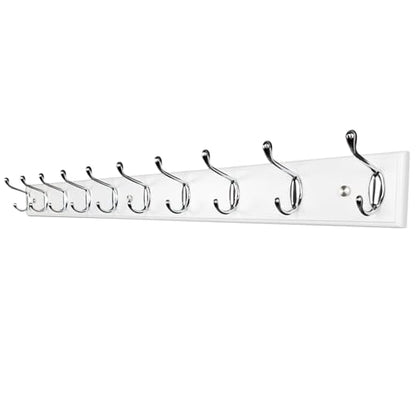 37 Inch Long Wooden Wall Mounted Coat Rack with 10 Silver Chrome Hooks for Entryway and Bedroom to Hang Coats, Hats - Heavy Duty Hooks School Bag - size: Long-37.4in(95cm),10 Silver Hooks, style: Modern