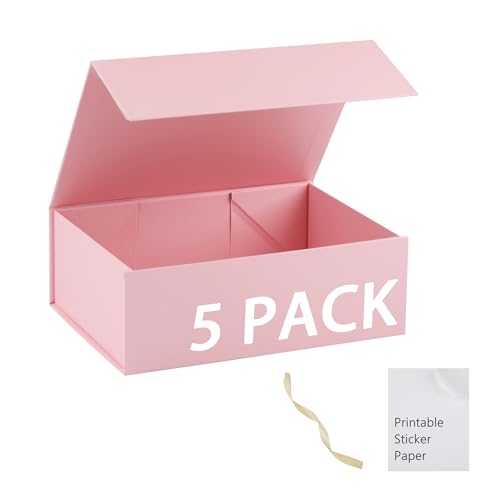 Pink Gift Box,13x11x5.3 Large Gift Boxes With Lids For Presents Includes Ribbon And Diy Printable Sticker Paper,Bridesmaid Proposal Box,Magnetic Gift Box For Birthday,Wedding,Graduation - color: 13x11x5.3inch-Pink-Pack 5