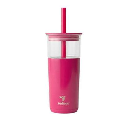 REDUCE Aspen - 20oz Vacuum Insulated Glass Tumbler - Extra Wide Straw & Lid | Keeps drinks cold for 12 hours, ideal for iced coffee, smoothies & boba, dishwasher safe, soft base - color: Dragonfruit