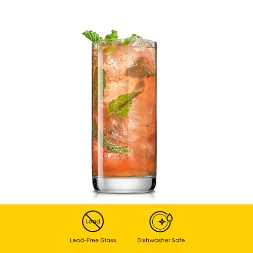 JoyJolt Faye 13oz Highball Glasses, 6pc Tall Glass Sets. Lead-Free Crystal Drinking Glasses. Water Glasses, Mojito Glass Cups, Tom Collins Bar Glassware, and Mixed Drink Cocktail Glass Set - style: Tall glasses