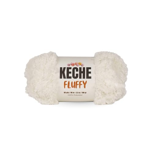 KECHE Fluffy Bulky Yarn – Super Soft Chunky Fuzzy Blanket Weight # 5 Yarn for Knitting Crocheting Crafting 3.5 oz (100 gr) 98 Yds (90 m) (Cream, 1 Skein) - color: Cream, size: 1 SKEIN