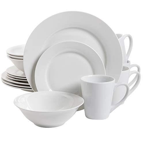 Gibson Home Amelia Court Porcelain Chip and Scratch Resistant Dinnerware Set, Service for 4 (16pcs), White (Round) - color: White (Round - Amelia Court), size: Service for 4 (16pcs)