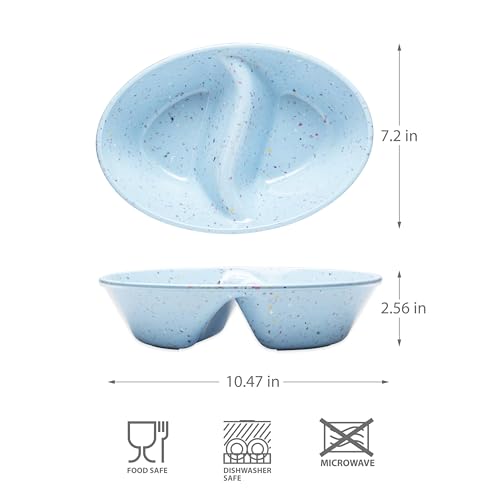 Confetti Divided Bowl Set of 2, 100% Melamine BPA-Free Stackable Unbreakable Bowls with Two Compartments, Ideal for Snacks, Chips & Dips, Cereal, Dishwasher-Safe Color: Blue - color: Confetti Blue