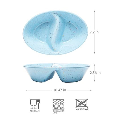 Confetti Divided Bowl Set of 2, 100% Melamine BPA-Free Stackable Unbreakable Bowls with Two Compartments, Ideal for Snacks, Chips & Dips, Cereal, Dishwasher-Safe Color: Blue - color: Confetti Blue