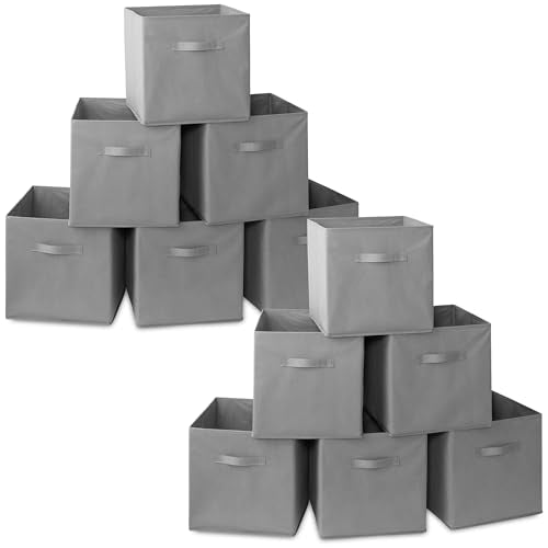 Casafield Set of 12 Collapsible Fabric Cube Storage Bins, Gray - 13" Foldable Cloth Baskets for Shelves, Cubby Organizers & More - color: Gray, size: 13" x 13" x 13"