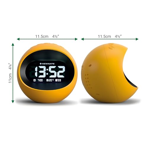 NEWGATE® Centre of the Earth Alarm Clock | Round Retro Digital LCD Clock | Yellow | Ideal for Bedside, Desk or Shelf | Retro Bedroom & Office Accessory - color: Citrus Yellow