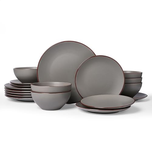 Famiware Venus Ceramic Plates and Bowls Sets, Speckled Dinnerware for 6 | Matte Dark Gray, 18pc Stoneware Dishes, Chip Resistant, Microwave & Dishwasher Safe, Everyday & Formal Use, Modern Minimalist - color: Dark Gray, size: Serves 6 (18pc)