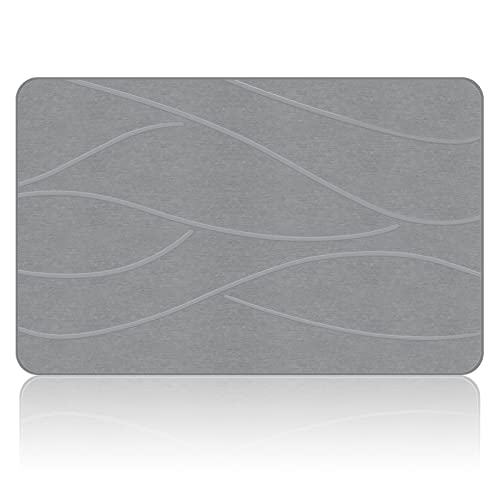 VEELOIM Stone Bath Mat, Diatomaceous Earth Shower Mat for Bathroom Grey | Fast Drying, Super Absorbent, Non-Slip Design, Easy to Clean, Natural Diatomaceous Earth - color: Line1-grey