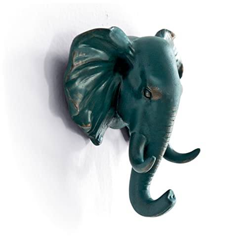 Elephant Head Wall Hook/Hanger, Rustic Bronze Color | Animal Shaped, Coat Hat Hook, Heavy Duty, Rustic Decorative Gift - color: Elephant-Bronze