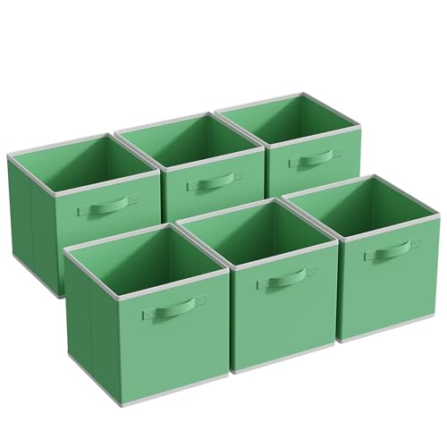 MAX Houser 6 Pack Foldable Fabric Storage Bins with Dual Handles, Green | 6 pack cloth storage bins with dual carry handles, Foldable Storage Cubes Organizer Baskets, ideal for home bedroom closet - color: 1 green