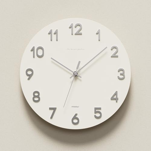 mooas 3D Numbers Modern Wall Clock, 12" Battery Operated, Analog (Silver) | Silent Non-Ticking Sweep Movement, Decorative, Home Decor Living Room Kitchen Bedroom Office Living Room Hotel - color: 3d Silver