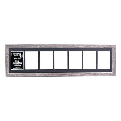 Creative Letter Art 7 Opening Driftwood Picture Frame with Glass to hold 5 by 7 inch Photographs including 10x40-inch Black Mat Collage - color: 7 opening, size: Driftwood w/ Black