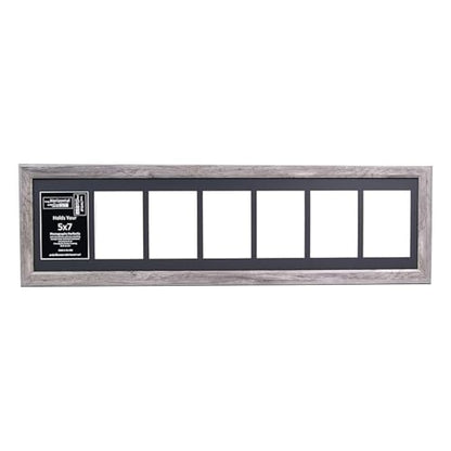 Creative Letter Art 7 Opening Driftwood Picture Frame with Glass to hold 5 by 7 inch Photographs including 10x40-inch Black Mat Collage - color: 7 opening, size: Driftwood w/ Black