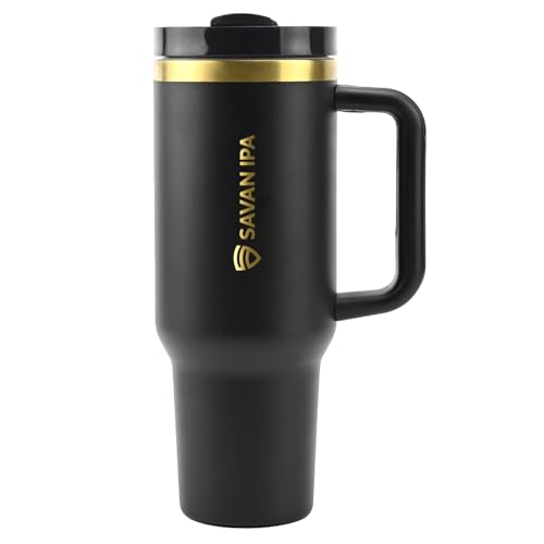 Insulated Tumbler, BLACK, 40 oz | Stainless Steel Vacuum, Handle and Straw, Leak Resistant Lid, Fits Car Cup Holder, Travel Mug - color: GOLD COPPER, size: 40 oz