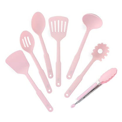 GreenLife Cooking Tools and Utensils, 7 Piece Nylon Set including Spatulas Turner Spoons and Tongs, Dishwasher Safe, Pink - color: Pink