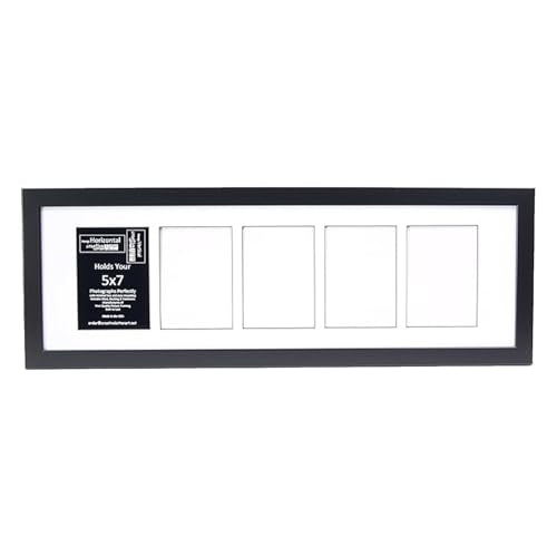 Creative Letter Art 5 Opening Glass Face Black Picture Frame to hold 5 by 7 inch Photographs including 10x32-inch White Mat Collage - color: 5 opening, size: Black w/ White