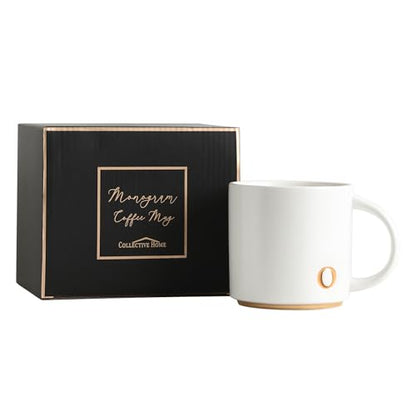 COLLECTIVE HOME Ceramic Coffee Mug, 15 oz Monogram Cup with Gift Box(O) | Dishwasher Safe, Engraved Gold Letter , Personalized Housewarming Birthday Present, Christmas Thanksgiving Mothers Day Gifts - color: gold-o