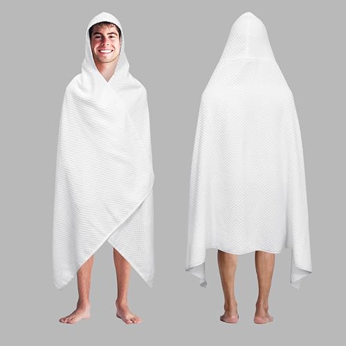 COTTON CRAFT Hooded Bath Towel for Adults – 100% Cotton Waffle Weave Towel | Oversized 35 x 70 inches Ringspun Terry Bath Sheet Wrap with a hood - Soft Super Absorbent Quick Dry – 450 GSM – White - color: White, size: 1 Pack Hooded Towel