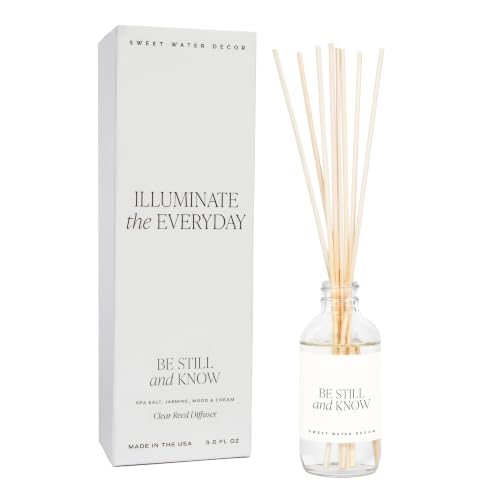 Sweet Water Decor Be Still & Know Clear Reed Diffuser Set – Aromatherapy Home Fragrance with Sea Salt, Jasmine, Cream & Wood Notes – Long-Lasting Scent for Bedroom & Bathroom – Lasts Up to 4 Months - style: Be Still & Know