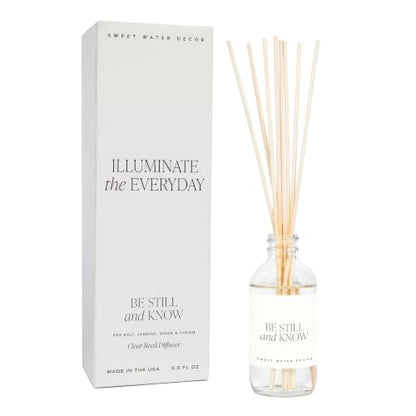 Sweet Water Decor Be Still & Know Clear Reed Diffuser Set – Aromatherapy Home Fragrance with Sea Salt, Jasmine, Cream & Wood Notes – Long-Lasting Scent for Bedroom & Bathroom – Lasts Up to 4 Months - style: Be Still & Know