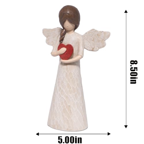 Hodao Angel Figurine with Heart — Wood-Carved Look Resin Christmas Decorations, Indoor Home Decor Ornaments, 8.5" Tall Guardian with Red Heart, Hand-Painted Figurines for Shelf, Mantel & Gift-Giving - style: Z-holding heart-big